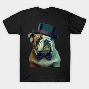 Bulldog Wearing Bow Tie and Top Hat T-Shirt